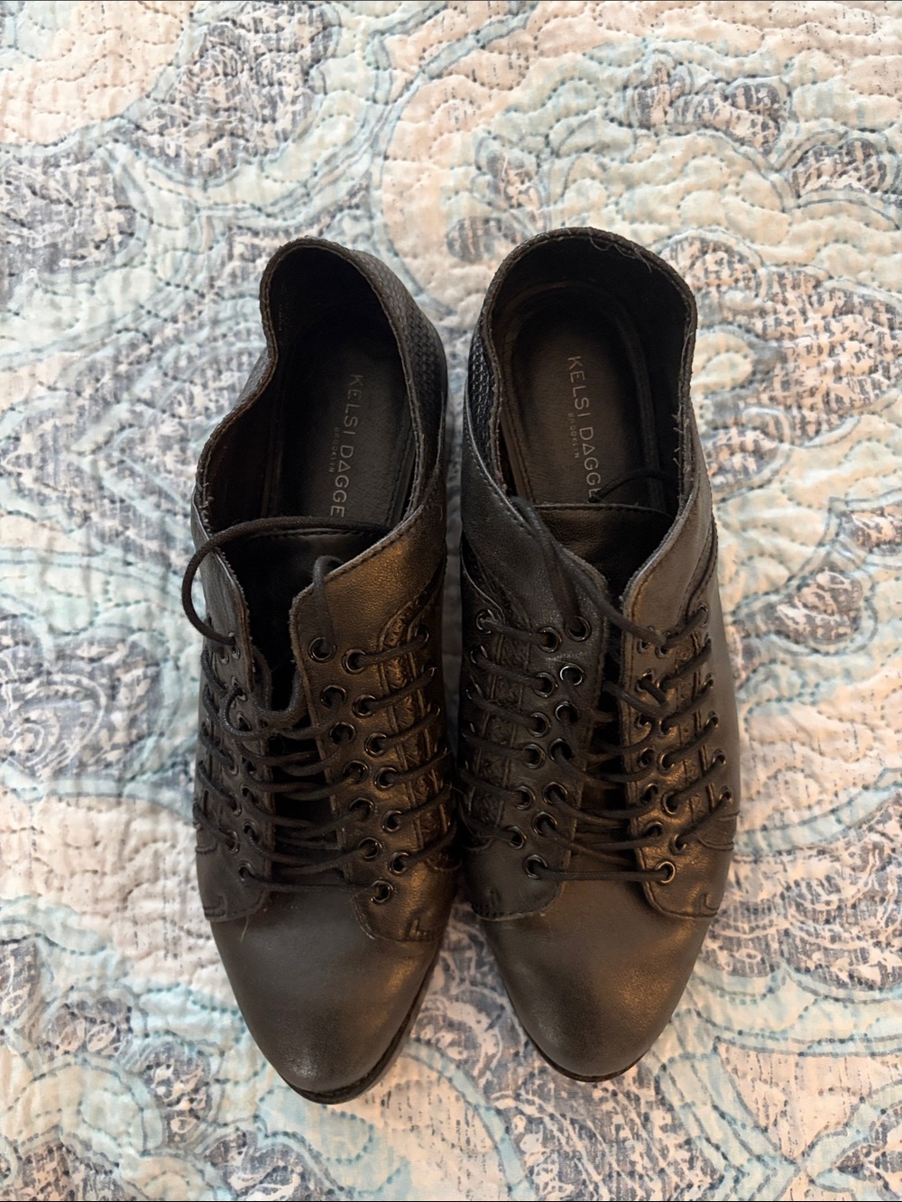 Kelsi Dagger Black Lace-Up Pointed Leather Loafers